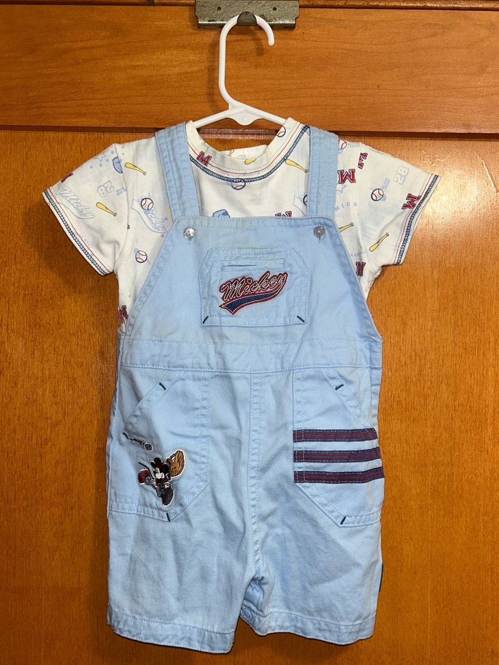 Vintage Disney Store Boys Mickey Mouse Overall Short Set Embroidered Size 3/6M